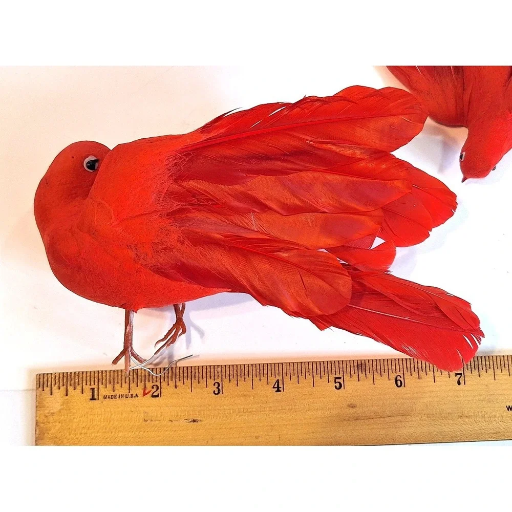 Vintage Red Feathered Bird Floral Picks Set of 3 Christmas Decor Craft Supplies
